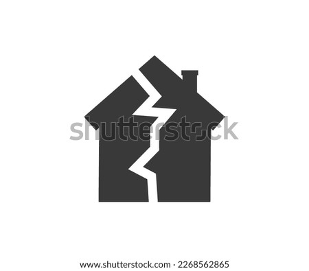 Earthquake damaged house logo design. Earthquake house. Damage house and debris during earthquake vector design and illustration.

