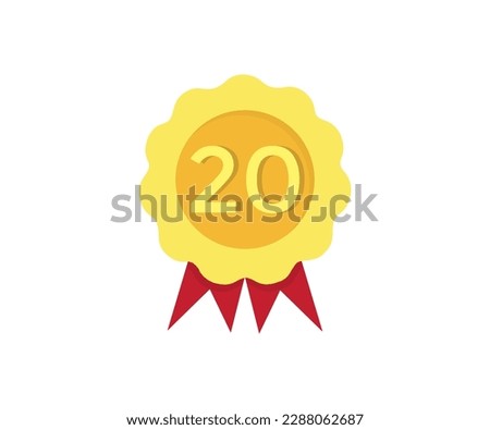 20 or number twenty on modern golden rosette award logo design. Modern rosette star with shadow and three image clipart seal stamp, 20 icon badge vector design and illustration.

