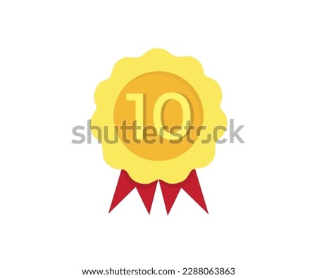 10 or number ten on modern golden rosette award logo design. Modern rosette star with shadow and three image clipart seal stamp, 10 icon badge vector design and illustration.

