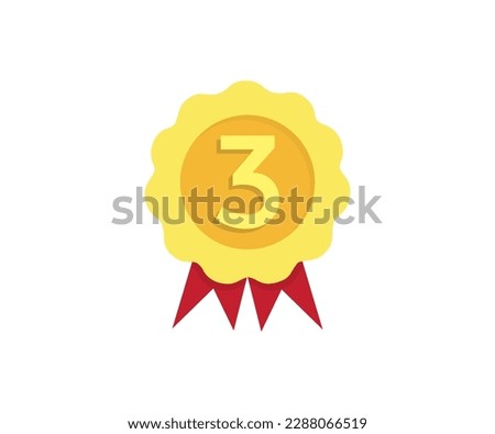 3rd or number three on modern golden rosette award logo design. Modern rosette star with shadow and three image clipart seal stamp, 3 icon badge vector design and illustration.
