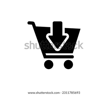 Shop cart icon, buy symbol. Shopping cart with arrow down icon design. Internet shop buy symbol sign, shopping basket vector design and illustration.
