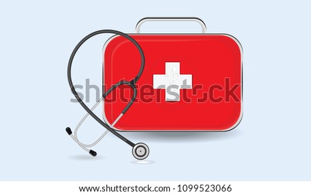 Medical box and stethoscope - flat style - vector. The concept of first aid