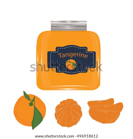 set tangerine jam glass jar isolated white background vector modern abstract