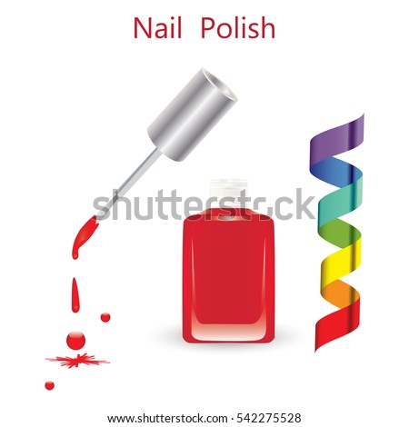 nail polish glass bottle brush drops fall multicolored ribbon isolated on white background art vector element for design