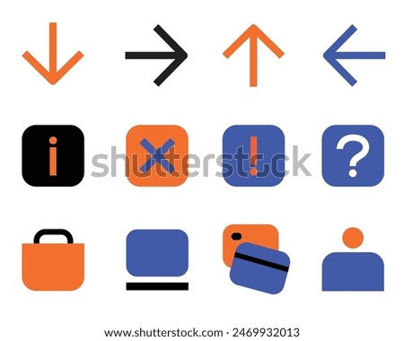 collection of arrow symbol icons, exclamation marks and others