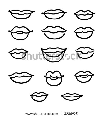 Lips In Black Outlines Stock Vector Illustration 113286925 : Shutterstock