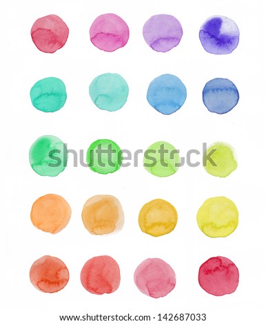 Set of round watercolor stains. Watercolor rounds background isolated on white. Set of circle watercolor dots