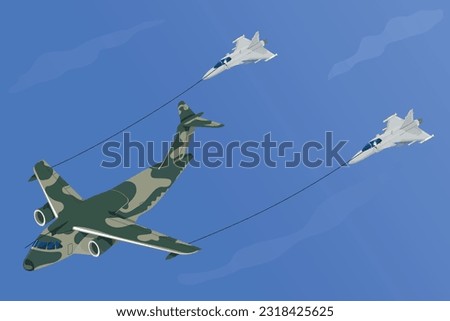 Aerial refueling. KC 390 refueling two F-39 Gripen aircrafts. Brazilian air force.
