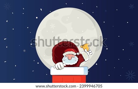 Santa Claus, with his bulging sack of presents, squeezes down a narrow chimney, determined to deliver the joy of Christmas to all. Jingle bell - Merry Christmas