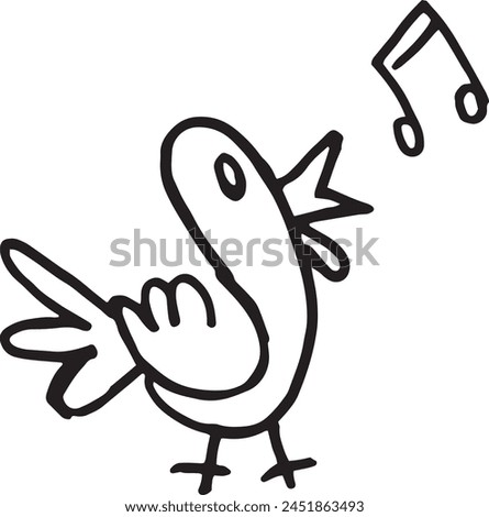 Little bird singing - simple stylized drawing - sketch - black and white