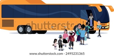 people boarding a coach bus