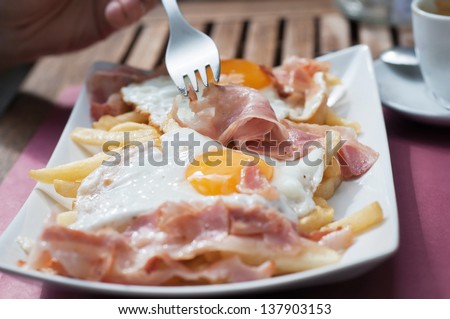 Breakfast with bacon and eggs