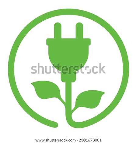 Electric car with E plug green icon symbol, Hybrid vehicles charging point logotype, Eco friendly vehicle concept.