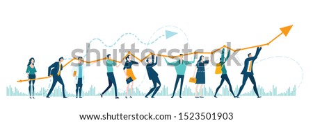 Business people holding growth arrow as a symbol working together, making a progress, successful way to move the business