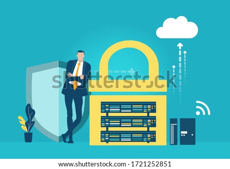 Successful businessman in the server room. Technical Controller working at His workstation, engineer, team leader, looking after the data, controlling supporting internet security, analysing system