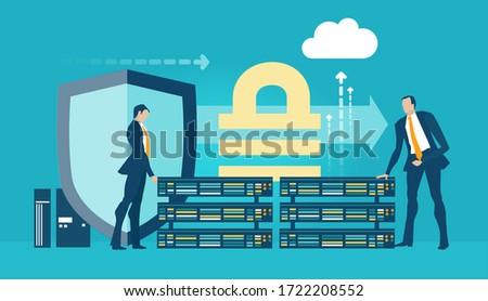 Successful businessman in the server room. Technical Controller working at His workstation, engineer, team leader, looking after the data, controlling supporting internet security, analysing system