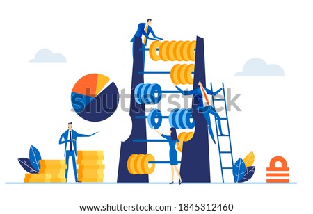 Team of successful business people, bankers working with abacus, calculating profit, expenses, discussing financial strategy for the future. Business concept illustration 