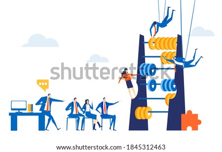 Team of successful business people, bankers working with abacus, calculating profit, expenses, discussing financial strategy for the future. Business concept illustration 