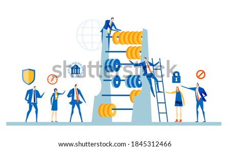 Team of successful business people, bankers working with abacus, calculating profit, expenses, discussing financial strategy for the future. Business concept illustration 