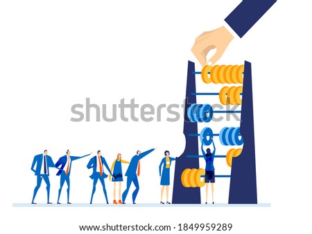 Team of successful business people, bankers working with abacus, calculating profit, expenses, discussing financial strategy for the future. Business concept illustration 