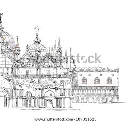 Venice illustration, Basilica San Marco and Doge\'s palace, Sketch collection