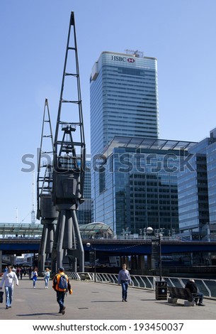 LONDON, UK - APRIL 24, 2014  Building site of modern architecture Canary Wharf the leading centre of global finance
