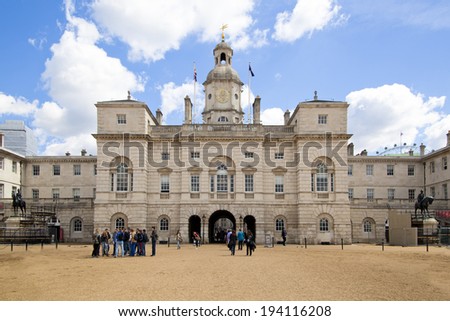 LONDON, UK - MAY 14, 2014: - Ministry of Defence, Admiralty House, Household Cavalry Museum, Horse Guards Parade. Westminster,