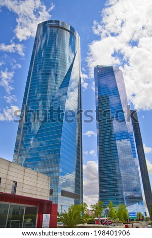 MADRID, SPAIN - MAY 28, 2014: Madrid city,  business centre, modern skyscrapers, Cuatro Torres 250 meters high