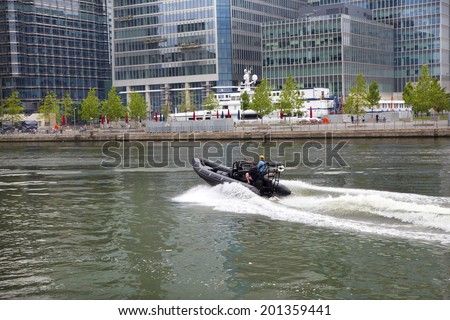 LONDON, UK - MAY 17, 2014  German army military ship present safe fast boat