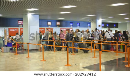 MADRID, SPAIN - MAY 28, 2014: Interior of Madrid airport, departure waiting aria