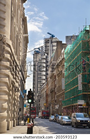 LONDON, UK - JUNE 30, 2014: Bank of England street, city of London business aria