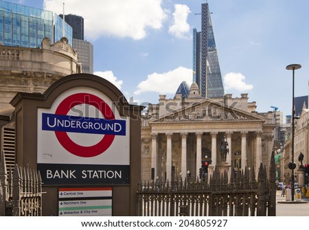 LONDON, UK - JUNE 30, 2014: Bank of England underground station