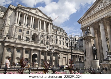 LONDON, UK - JUNE 30, 2014: Bank of England. Square and underground station LONDON, UK - JUNE 30, 2014: Bank of England. Square and underground station