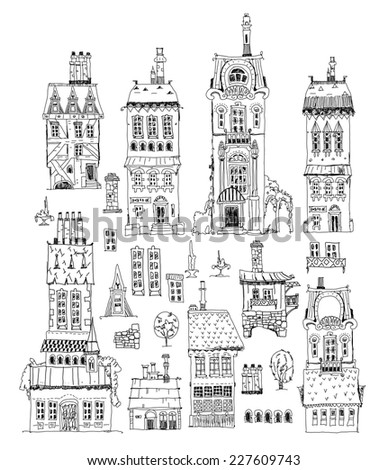 Abstract City Buildings Set, Sketch Collection Stock Vector