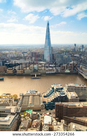 LONDON, UK - APRIL 22, 2015: City of London panorama includes Shard of glass on the River Thames\
Description: LONDON, UK - APRIL 2
