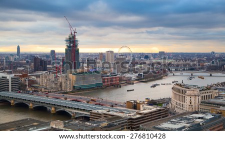 LONDON, UK - JANUARY 27, 2015: City of London, business and banking aria. London\'s panorama in sun set. View from the St. Paul cathedral