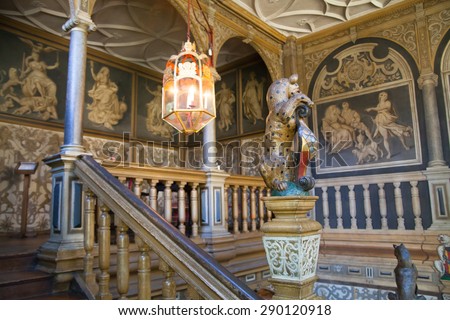 SUSSEX, UK - APRIL 11, 2015: Sevenoaks  Old english mansion interior. Painted stairs