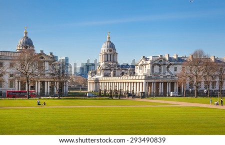 LONDON, UK - APRIL 14, 2015: Greenwich royal navy collage. Painted hall and chapel.