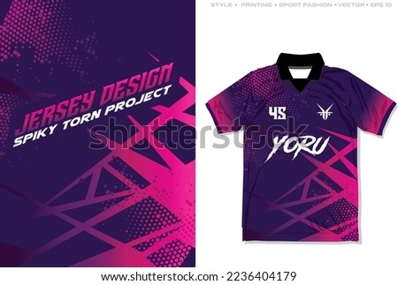 Sublimation jersey t-shirt design template spiky with halftone pattern vector  background for football futsal soccer fishing rugby cycling event gaming esport motocross sport
