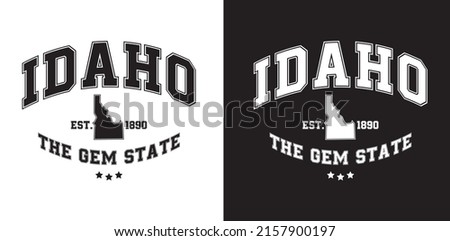 Idaho The gem state with establishment year 1890 and state map on black and white background can be use for website template advertisement product design food and beverage souvenior printing