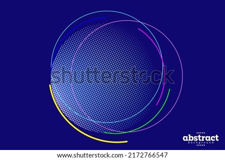 sphere shape with halftone and line art on navyblue background tourism comunication technology can be use for  advertisement poster website banner product presentation vector eps.