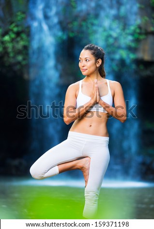 Beautiful Woman Practicing Yoga Outside In Nature, Healthy Lifestyle Wellness Concept