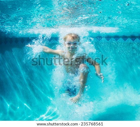 Similar – Image, Stock Photo Underwater body portrait with reflection at the waterline of a young woman under water, standing naked in a pool and bathing