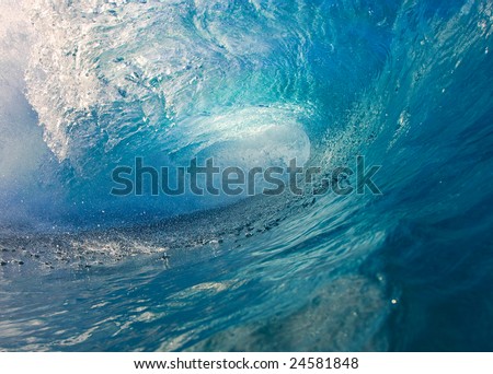 Bright Blue Wave, Point of View from inside the Tube, a Surfers Dream