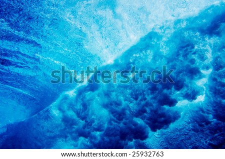 Abstract Under Water View of a Large Blue Wave Breaking in Ocean