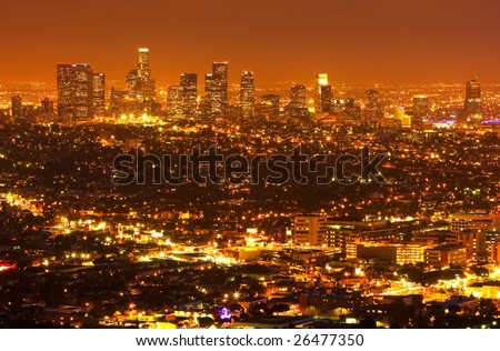 Los Angeles at Night, Urban City Lights and Skyline
