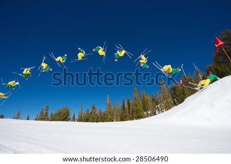 Sequence of Skier Doing a Radical Double Back flip