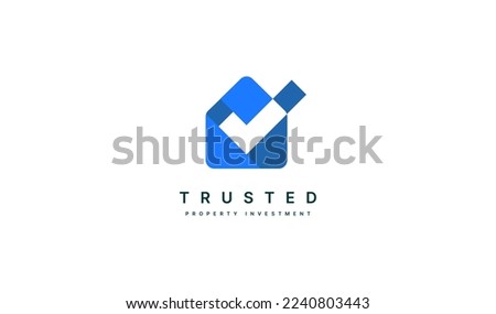 House with tick logo design. house with tick suitable for business and trusted property investment company logos. house with tick flat vector logo design template element.