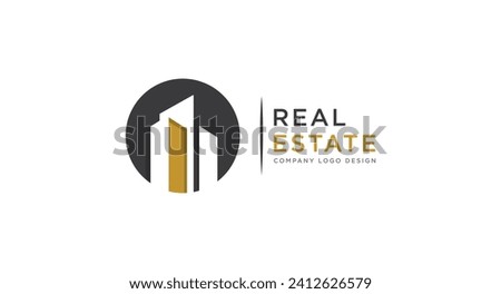 Black and Gold Real Estate Logo Design. Flat Vector Logo Design Template Element for Construction Architecture Building Logos.