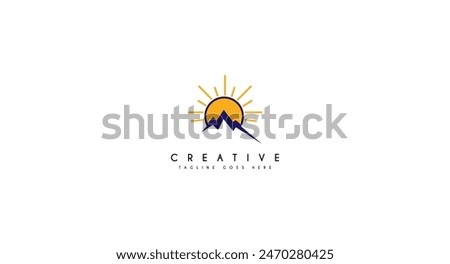 Landscape Mountain Peak Summit, Hiking, Tracking Logo design vector illustration.